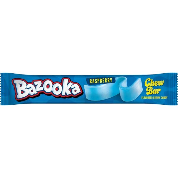 Bazooka Sour Chews pack a fruity punch with a sour zing! Sweet raspberry flavoured chew bars with a sour kick in every bite.