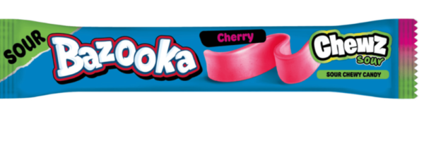 Bazooka Sour Chewz Cherry Chew Bars 14g Bazooka Sour Chews pack a fruity punch with a sour zing! Sweet cherry flavoured chew bars with a sour kick in every bite.