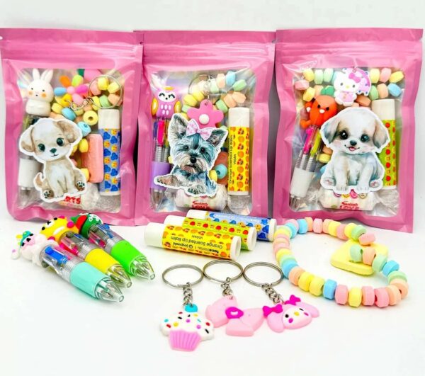 Cute Dogs Pre Filled Party Bags comes pre-filled with a delightful assortment lip gloss, stickers, keyring and much more.