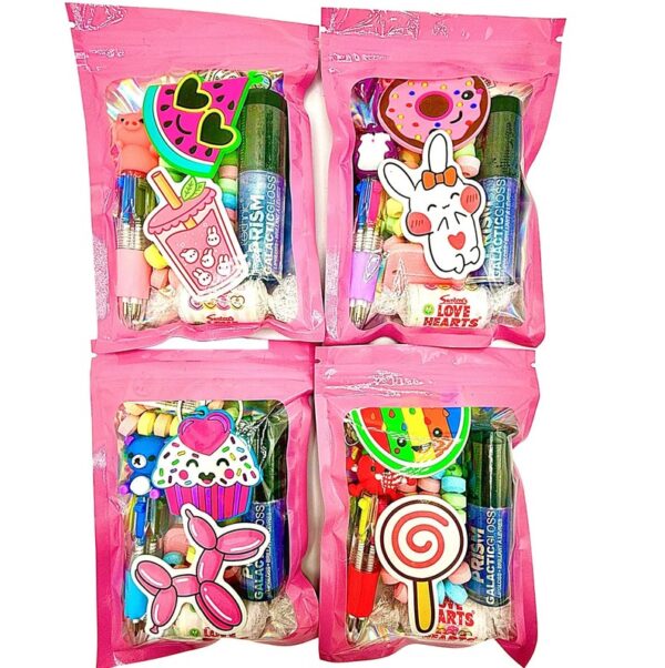 Cute Pink Pre Filled Party Bag comes pre-filled with a delightful assortment lip gloss, stickers, keyring and much more.