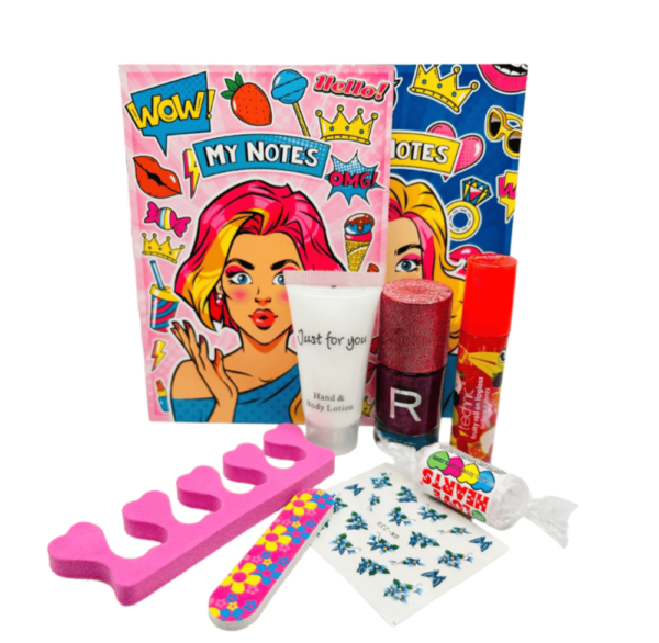 Deluxe Pamper Treat Box Party Bags come pre-filled with a variety of lip gloss, nail polish, and other delightful goodies that make for perfect birthday treats.