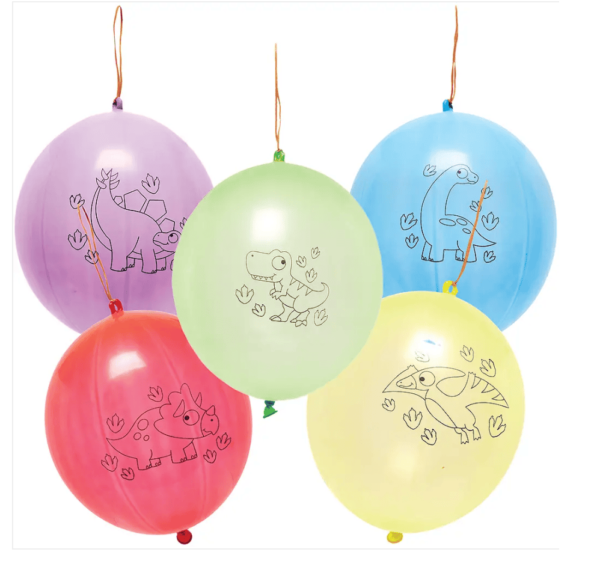 Dinosaur Punching Balloons features a printed dinosaur character, providing enjoyable entertainment for prehistoric-themed