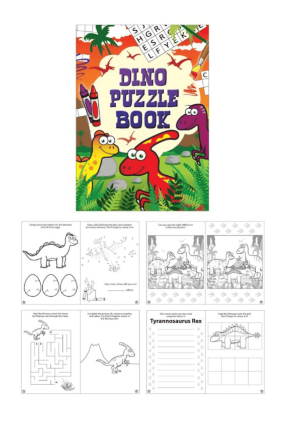 Mini Dinosaur Colouring Puzzle Books contains 16 pages and the dimensions are 145 x 102mm. Ideal for Party bags and lucky dip prizes.