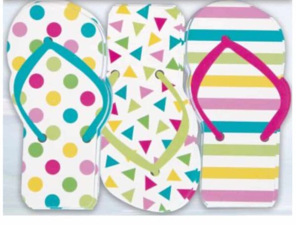 Flip Flop NotePads are 11cm Each pad is shaped like a flip flop and is printed with colourful stripe and dot patterns.