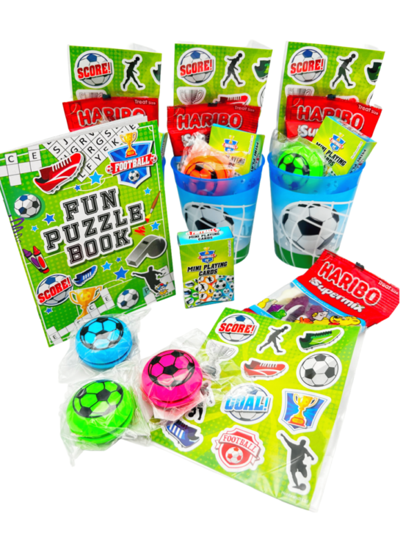 Football Reusable Pre Filled Party Cup Gifts come pre-filled with a delightful assortment bubbles, stickers, activity books and much more.