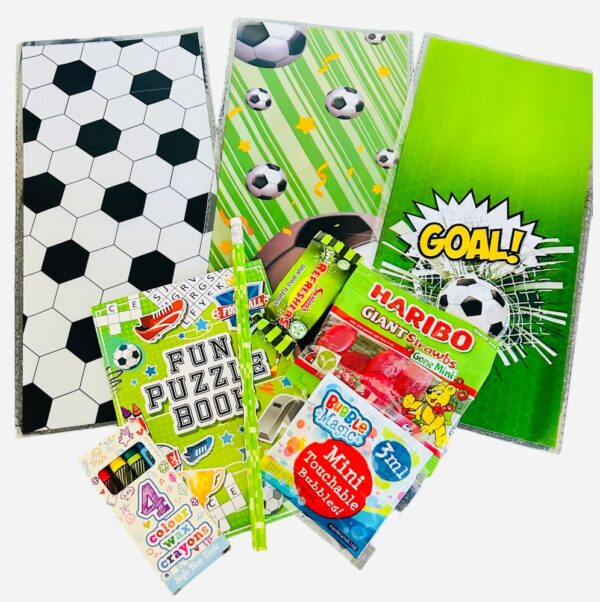 Football Pre Filled Party bag contain high quality items, bubbles, stickers, keyring, bouncy balls, activity books and much more, contents may vary slightly.