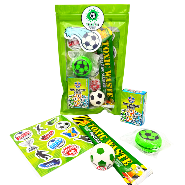 Football Pre Filled Party Packs contain high quality items, bubbles, stickers, keyring, bouncy balls, activity books and much more, contents may vary slightly.