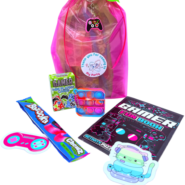 Inside, your Girls Gamer Pre Filled Party Bag you will discover a treasure trove of exciting gaming goodies. From mini fidget keyrings, playing cards, activity books and much more.