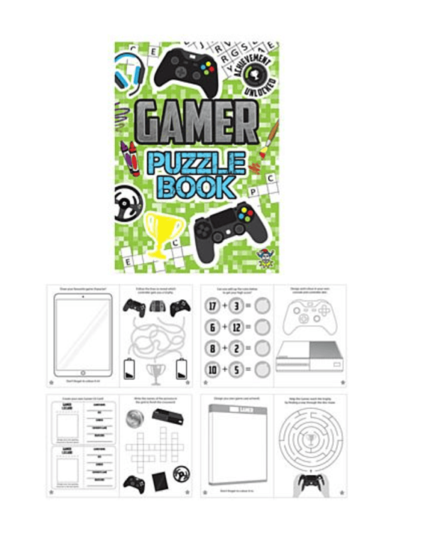 Gamer Puzzle Books are paper page puzzle book features a decorated pixel effect colourful cover with a range of challenges and activities inside!