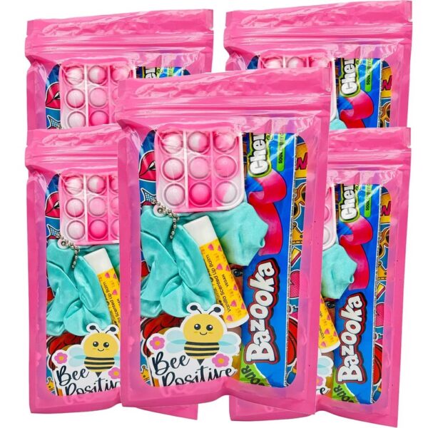 Girls Bee Positive Pre Filled Party Pack come pre-filled with a delightful assortment lip gloss, stickers, fidget keyring and much more.