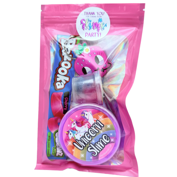 These Girls SliSlime Pre Filled Party Pack with a delightful assortment neon slime, scented putty, and vegan candy and much more.