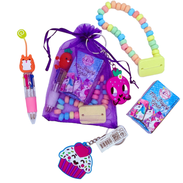 Girls Purple Organza Party Bag comes with fun card game and vegan sweets.