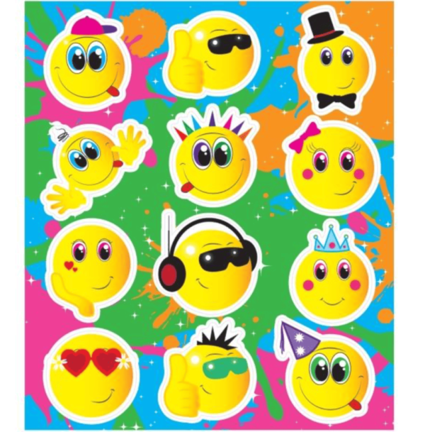 Happy Face Stickers are 12 stickers in smiley face design, ideal for unisex party bags.