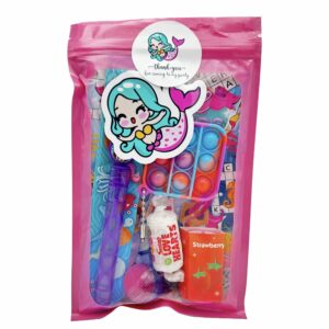 Inside, your Mermaid Pre Filled Party Bags you will discover a treasure trove of exciting goodies. From mini fidget keyrings, bubbles, activity books and much more.