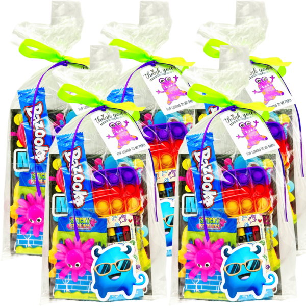 Each Monster Pre Filled Party Bag contains high-quality items, including fidget poppet keyring, bubbles, activity book and much more.