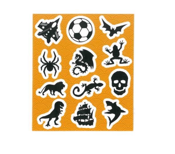 Boys Mixed Stickers are 12 black and white stickers per sheet.