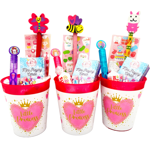 Princess Reusable Pre Filled Party Cup Gift come pre-filled with a delightful assortment bubbles, stickers, activity books, playing cards and much more.