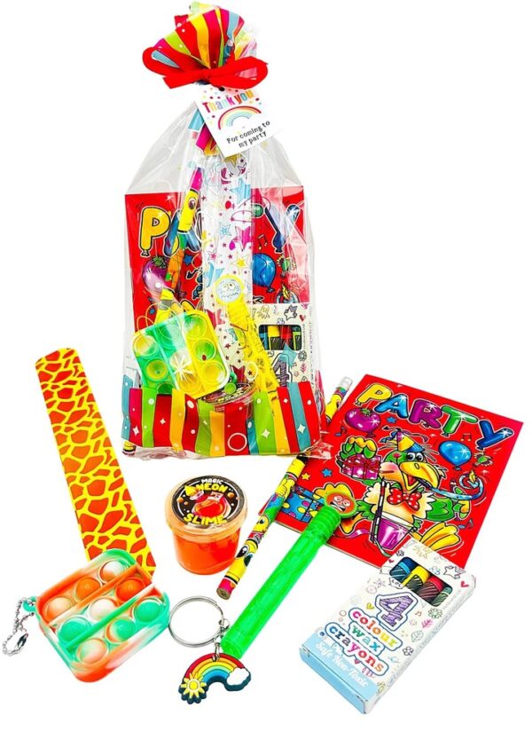 These Megan Rainbow Pre Filled Party bag comes pre-filled with a delightful assortment bubbles, stickers, activity books,vegan candy and much more.