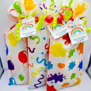 These Rainbow Splash Pre Filled Party bag comes pre-filled with a delightful assortment bubbles, stickers, activity books,vegan candy and much more.