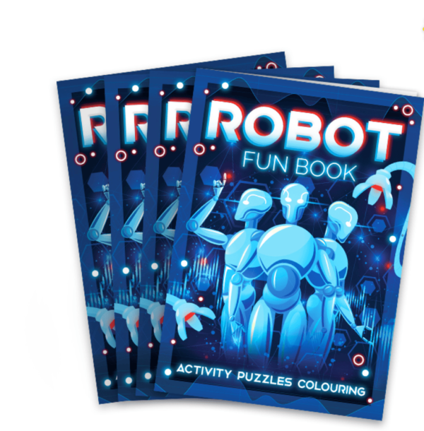 Robot Fun Books are A6 fun books with activity, puzzles and colouring.