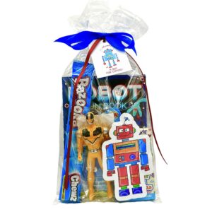 Robots Pre Filled Party Bag contains high-quality items, including fidget poppet keyring, activity book and much more, contents may vary slightly.