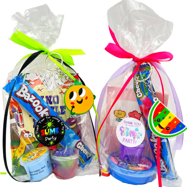 Mega Slime Pre Filled Party bags comes pre-filled with a delightful assortment neon slime, scented putty, and vegan candy and much more.