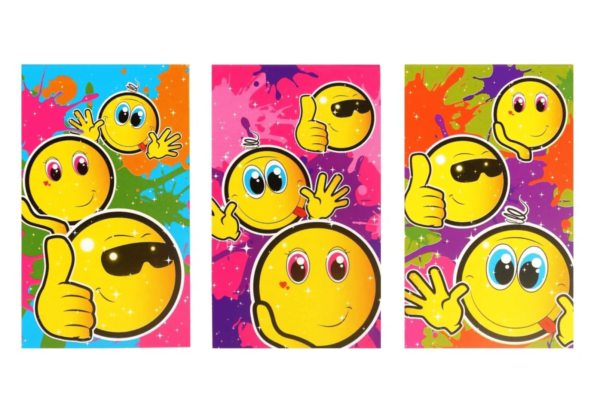 Smiley Face Notebooks come in 3 colourful designs. Size: 9.3 x 5.5cm.