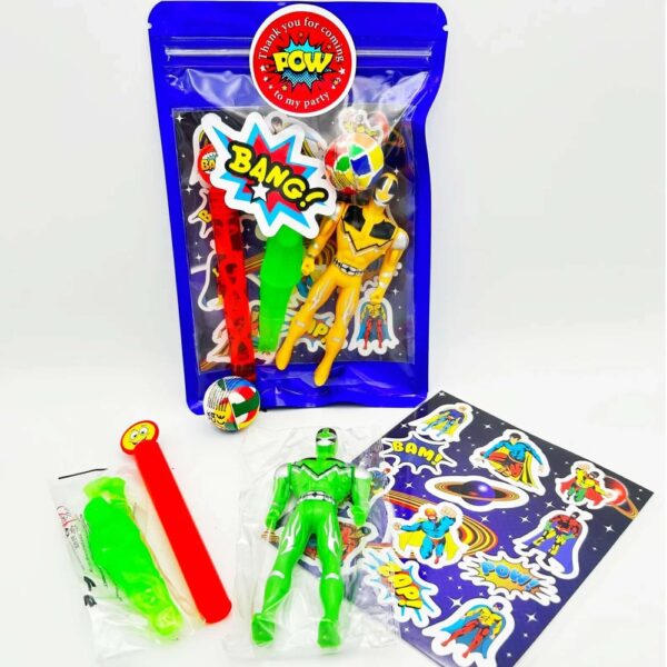 Party Bags come with bubbles, action figure and activity stickers, contents may vary slightly.