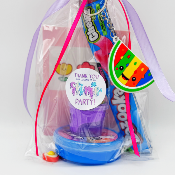 Mega Slime Pre Filled Party bag comes pre-filled with a delightful assortment neon slime, scented putty, and vegan candy and much more.