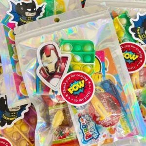 Superhero Filled Holographic Party Bag comes with bubbles, fidget keyring , activity book and much more, contents may vary slightly.