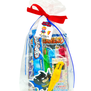 Super Hero Pre Filled Birthday Party Bags comes with bubbles, fidget keyring , activity book and much more, contents may vary slightly.