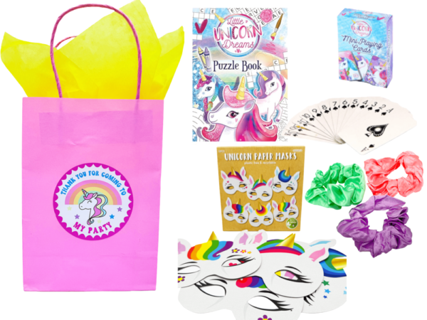 Each Unicorn Eco Friendly Pre Filled Party Bag contains high-quality items, including paper masks, playing cards, activity book and much more.