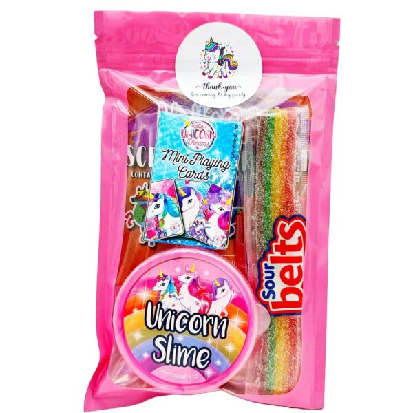 Each Unicorn Pre Filled Party Pack contains high-quality items, including slime, playing cards and activity scratch art and much more.