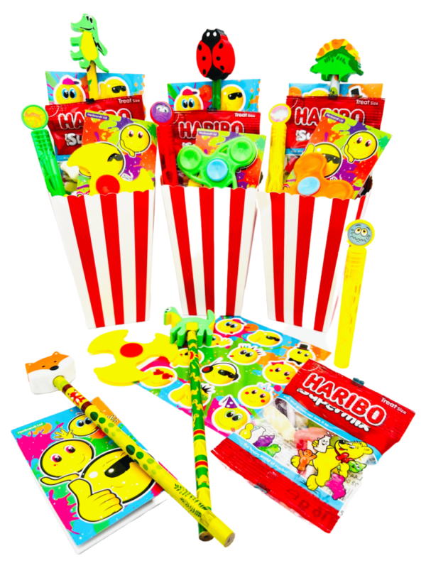 Unisex Pre Filled Birthday Party Treat Box’s come pre-filled with a delightful assortment of sticker, notebooks, bubbles and much more.