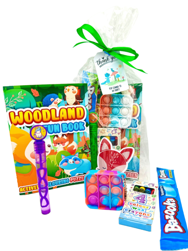 Our Woodland Animals Party Bag includes the following contents fidget keyring, bubbles, activity books and much more