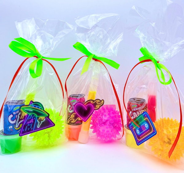 Mega Neon Pre Filled Party bag comes with bright neon colours toys and vegan sweets.