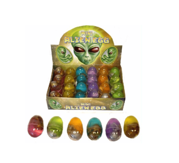 Alien Space Slime is a stretchy, slimy alien embryos. Each is supplied in a 6cm clear plastic capsule with colourful gooey putty. Four different colours/designs