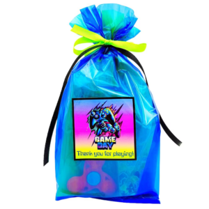 Game Day Pre Filled Party Bag are crafted with care, each bag is presented in a double-layered green and blue cellophane gift bag, with a satin black and neon ribbon for an eye-catching finish.