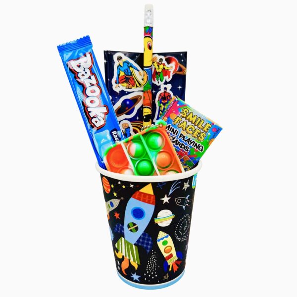 Space Pre Filled Party Cup Gifts are party cup that come pre-filled with delightful surprises! Whether it’s candy, snacks, or party favours, each cup is a treasure trove of goodies that will keep your guests smiling.